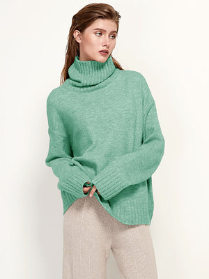 Aachoae Autumn Winter Women Knitted Turtleneck Wool Sweaters 2022 Casual Basic Pullover Jumper Batwing Long Sleeve Loose Tops