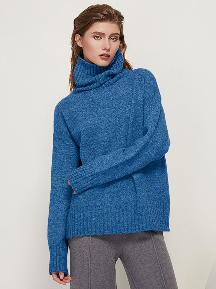 Aachoae Autumn Winter Women Knitted Turtleneck Wool Sweaters 2022 Casual Basic Pullover Jumper Batwing Long Sleeve Loose Tops