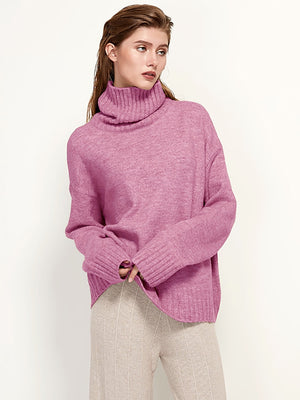 Aachoae Autumn Winter Women Knitted Turtleneck Wool Sweaters 2022 Casual Basic Pullover Jumper Batwing Long Sleeve Loose Tops