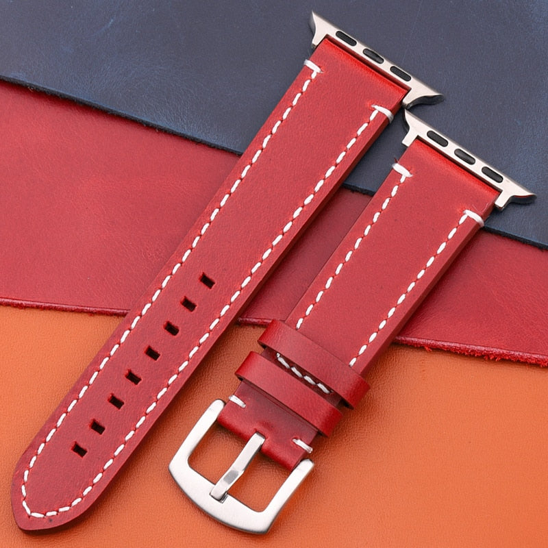 Genuine Leather Strap For Apple Watch Band Serie 7 6 5 4 Se Bracelet 44mm 45mm 40mm 41mm 42mm 38mm Women Men Iwatch Watchband