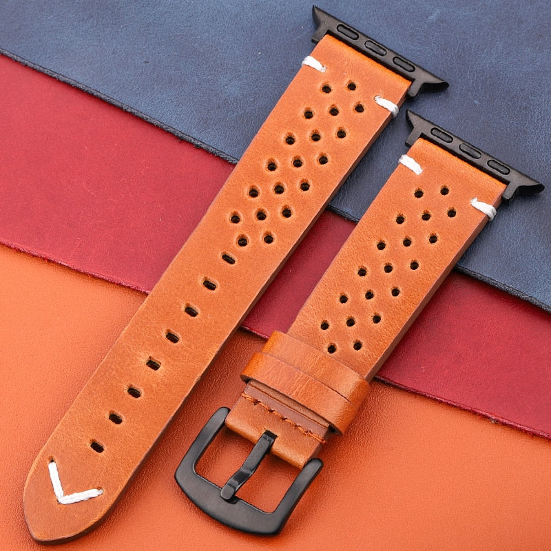 Genuine Leather Strap For Apple Watch Band Serie 7 6 5 4 Se Bracelet 44mm 45mm 40mm 41mm 42mm 38mm Women Men Iwatch Watchband