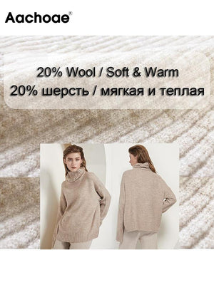 Aachoae Autumn Winter Women Knitted Turtleneck Wool Sweaters 2022 Casual Basic Pullover Jumper Batwing Long Sleeve Loose Tops