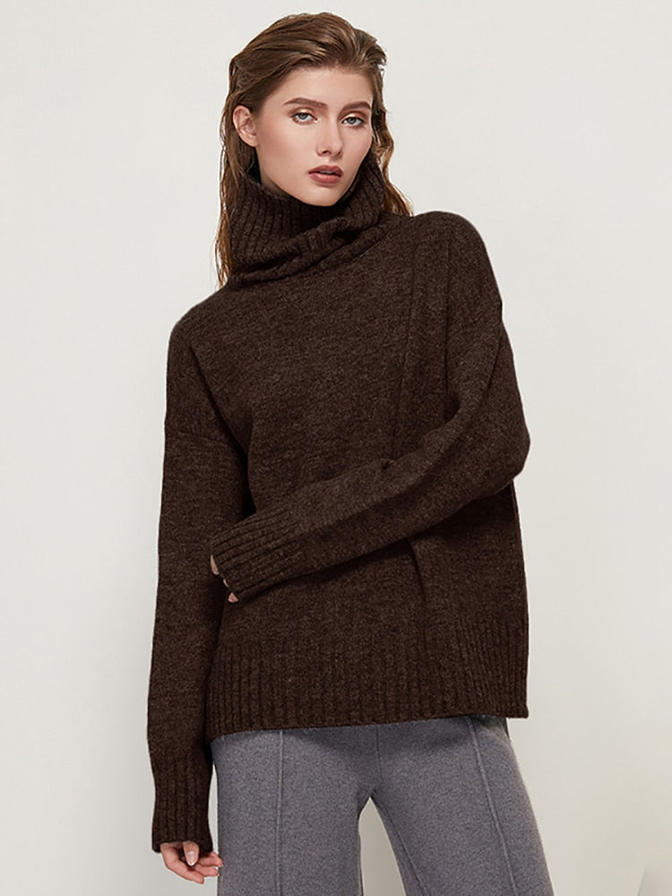 Aachoae Autumn Winter Women Knitted Turtleneck Wool Sweaters 2022 Casual Basic Pullover Jumper Batwing Long Sleeve Loose Tops