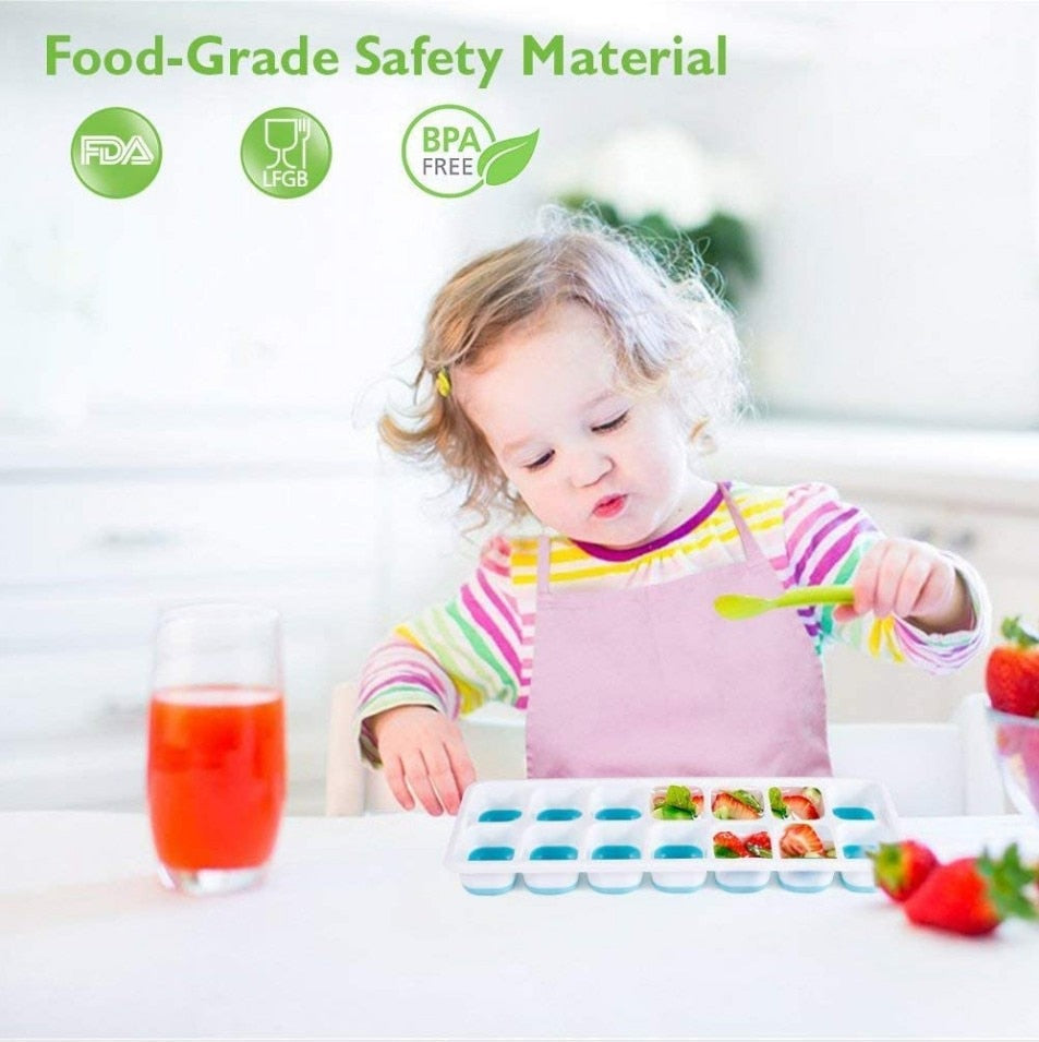 Square Silicone 14-Grid Ice Tray with Lid Soft Bottom Ice Cream Ice Cube Mold DIY