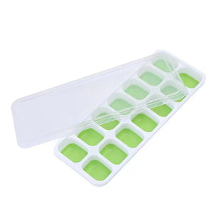 Square Silicone 14-Grid Ice Tray with Lid Soft Bottom Ice Cream Ice Cube Mold DIY