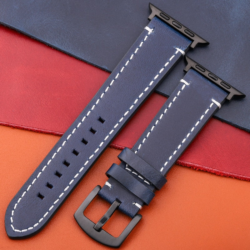 Genuine Leather Strap For Apple Watch Band Serie 7 6 5 4 Se Bracelet 44mm 45mm 40mm 41mm 42mm 38mm Women Men Iwatch Watchband