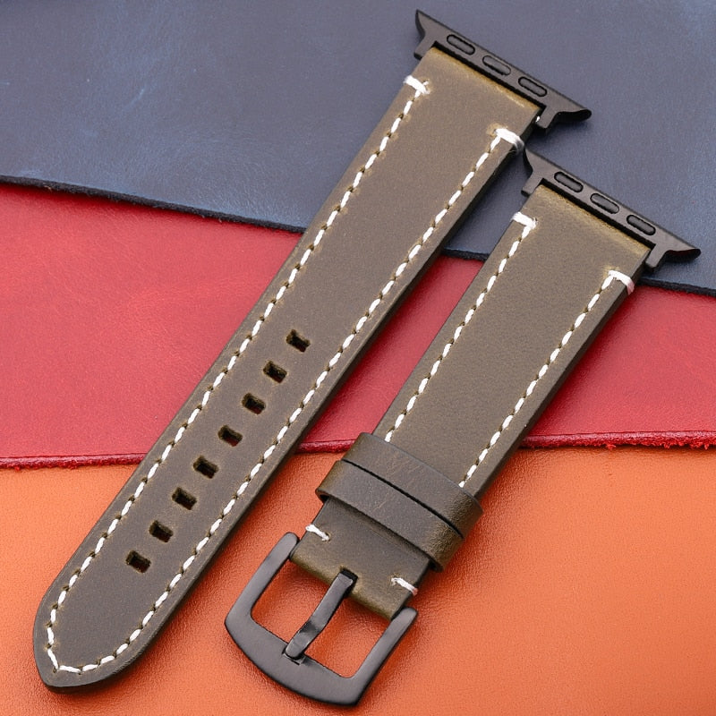 Genuine Leather Strap For Apple Watch Band Serie 7 6 5 4 Se Bracelet 44mm 45mm 40mm 41mm 42mm 38mm Women Men Iwatch Watchband