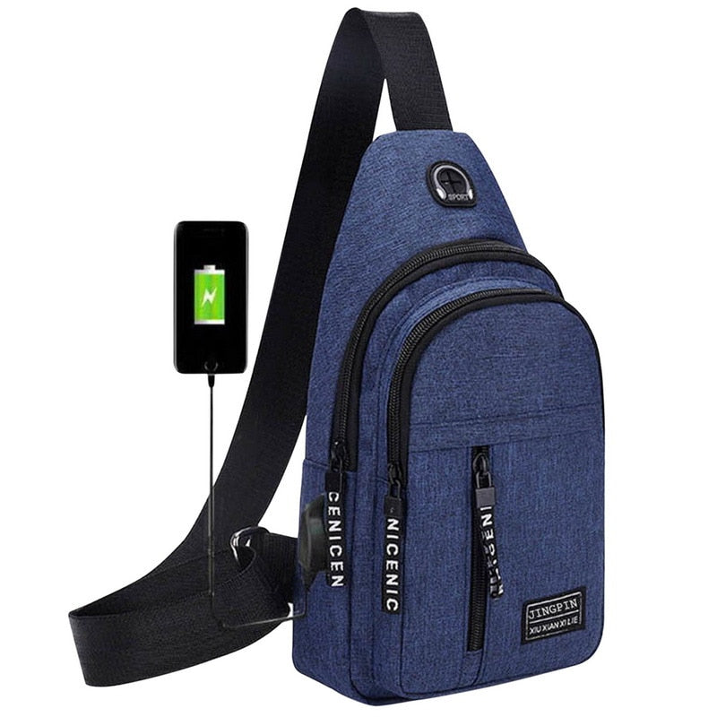 Travel Men&#39;s Crossbody Bags USB Chest Bag Designer Messenger Bag Leather Shoulder Bags Diagonal Package New Back Pack