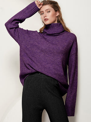 Aachoae Autumn Winter Women Knitted Turtleneck Wool Sweaters 2022 Casual Basic Pullover Jumper Batwing Long Sleeve Loose Tops
