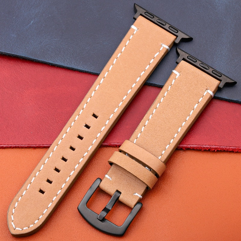 Genuine Leather Strap For Apple Watch Band Serie 7 6 5 4 Se Bracelet 44mm 45mm 40mm 41mm 42mm 38mm Women Men Iwatch Watchband
