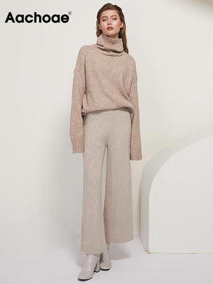 Aachoae Autumn Winter Women Knitted Turtleneck Wool Sweaters 2022 Casual Basic Pullover Jumper Batwing Long Sleeve Loose Tops