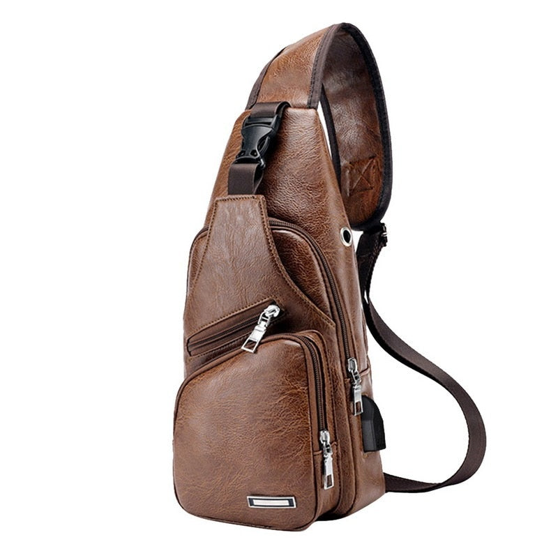 Travel Men&#39;s Crossbody Bags USB Chest Bag Designer Messenger Bag Leather Shoulder Bags Diagonal Package New Back Pack