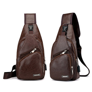 Travel Men&#39;s Crossbody Bags USB Chest Bag Designer Messenger Bag Leather Shoulder Bags Diagonal Package New Back Pack
