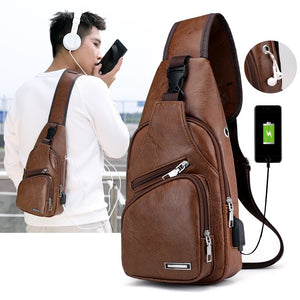 Travel Men&#39;s Crossbody Bags USB Chest Bag Designer Messenger Bag Leather Shoulder Bags Diagonal Package New Back Pack