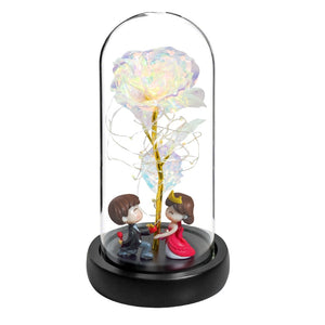 Christmas Gift Beauty and The Beast Preserved Roses In Glass Galaxy Rose Flower LED Light Artificial Flower Gift for Women Girls