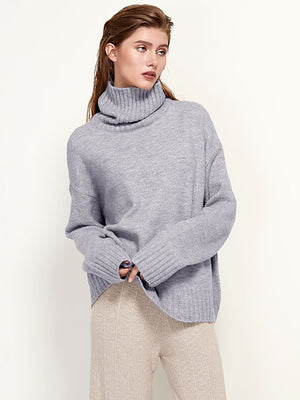 Aachoae Autumn Winter Women Knitted Turtleneck Wool Sweaters 2022 Casual Basic Pullover Jumper Batwing Long Sleeve Loose Tops