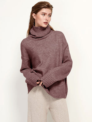 Aachoae Autumn Winter Women Knitted Turtleneck Wool Sweaters 2022 Casual Basic Pullover Jumper Batwing Long Sleeve Loose Tops