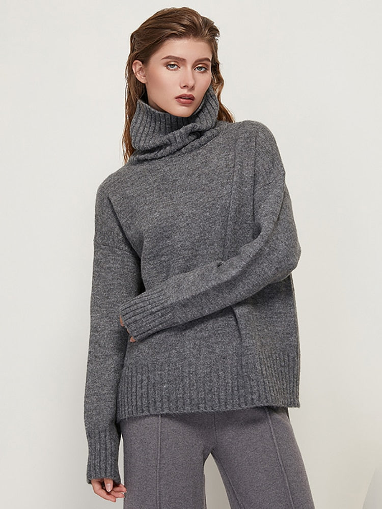Aachoae Autumn Winter Women Knitted Turtleneck Wool Sweaters 2022 Casual Basic Pullover Jumper Batwing Long Sleeve Loose Tops
