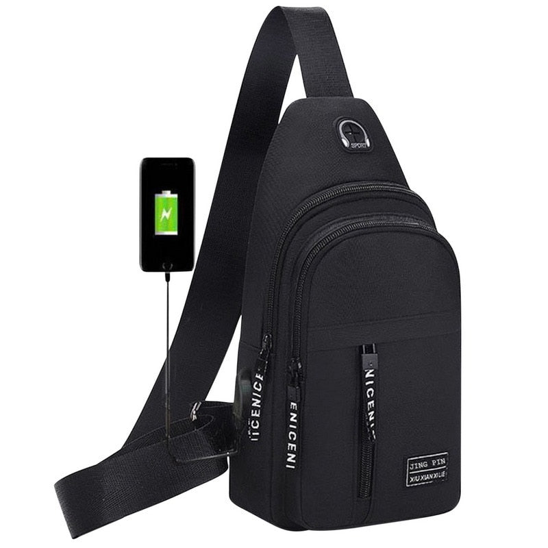 Travel Men&#39;s Crossbody Bags USB Chest Bag Designer Messenger Bag Leather Shoulder Bags Diagonal Package New Back Pack