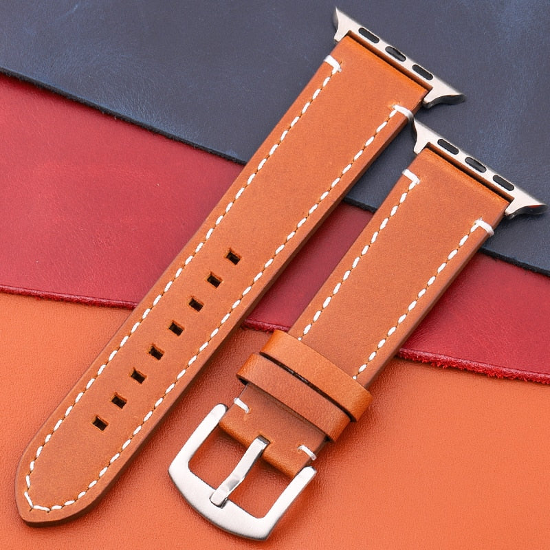 Genuine Leather Strap For Apple Watch Band Serie 7 6 5 4 Se Bracelet 44mm 45mm 40mm 41mm 42mm 38mm Women Men Iwatch Watchband