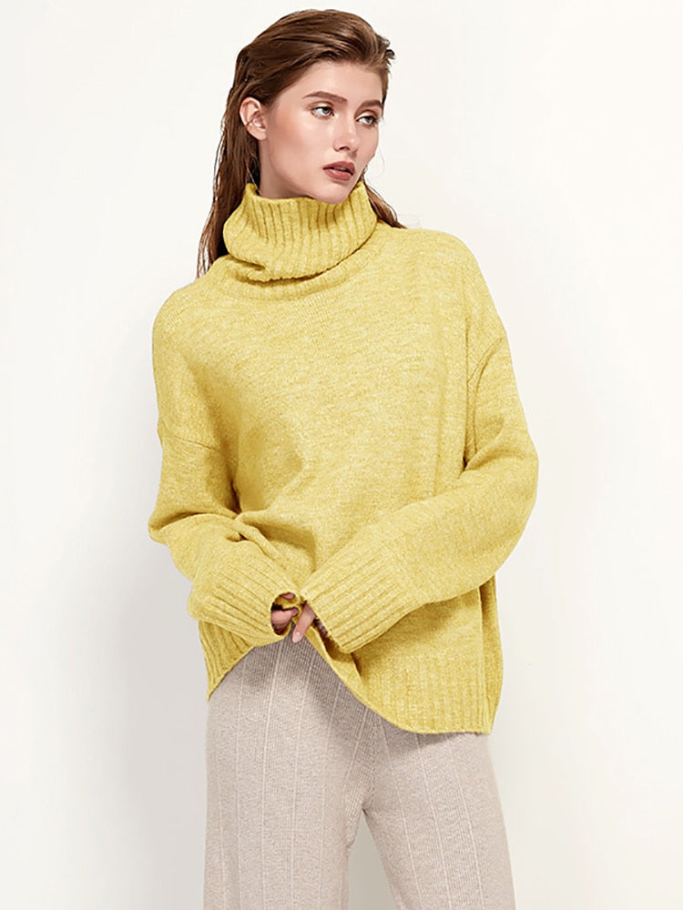 Aachoae Autumn Winter Women Knitted Turtleneck Wool Sweaters 2022 Casual Basic Pullover Jumper Batwing Long Sleeve Loose Tops