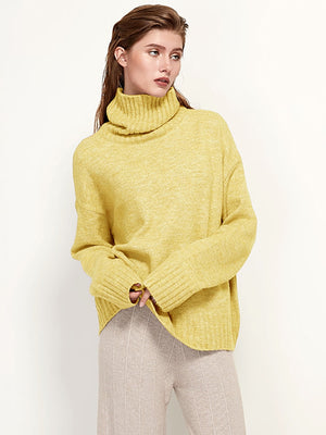 Aachoae Autumn Winter Women Knitted Turtleneck Wool Sweaters 2022 Casual Basic Pullover Jumper Batwing Long Sleeve Loose Tops