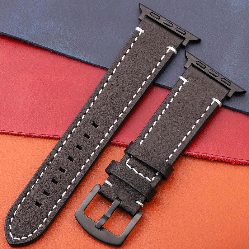Genuine Leather Strap For Apple Watch Band Serie 7 6 5 4 Se Bracelet 44mm 45mm 40mm 41mm 42mm 38mm Women Men Iwatch Watchband