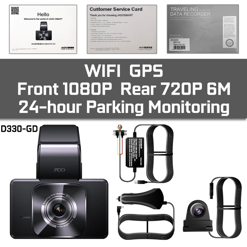 JADO D330 caméra DVR voiture | Caméra DVR, vitesse WIFI N GPS Dashcam FHD 1080P Dash Cam, 24H, moniteur de stationnement voiture, registraire Vision nocturne