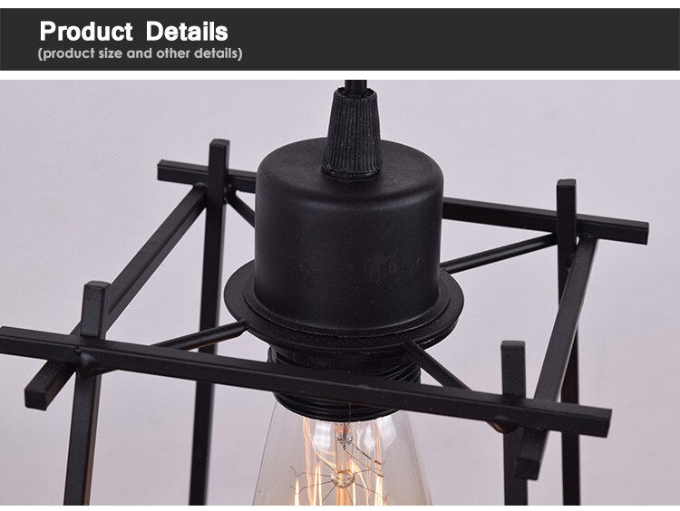 Black Vintage pendant lights Industrial Retro Pendant Lamp Edison Light E27/E26 Holder Iron Restaurant Bar Counter Cage Lamp